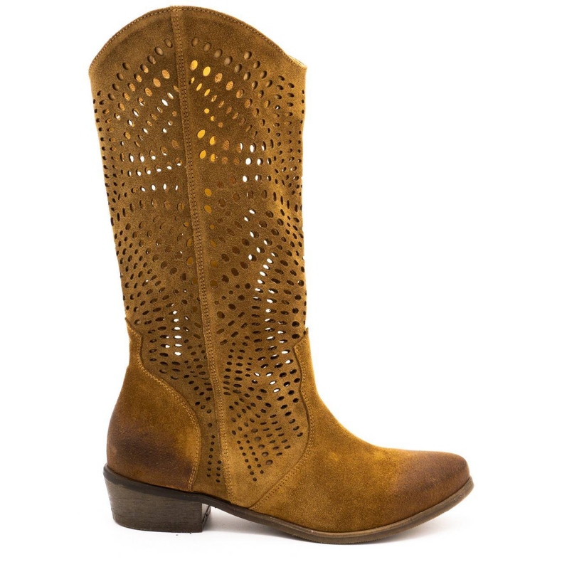 Exousite Stivali da donna in pelle traforata 1229 marrone cognac