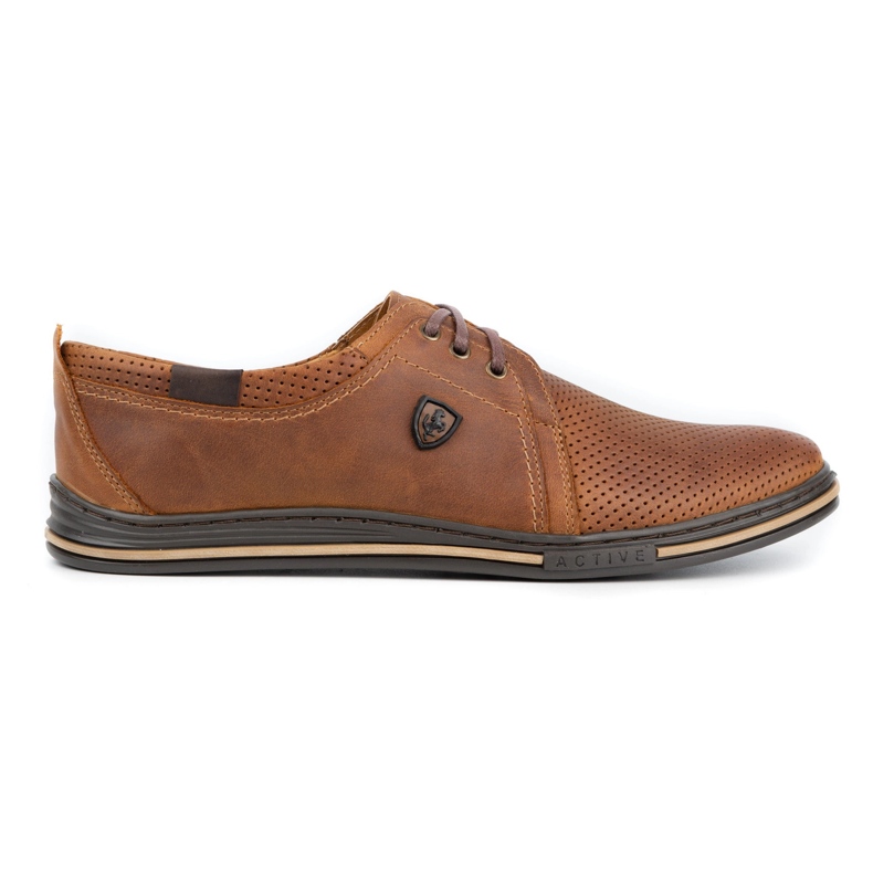 Polbut Scarpe in pelle da uomo 343 cammello perforazione marrone