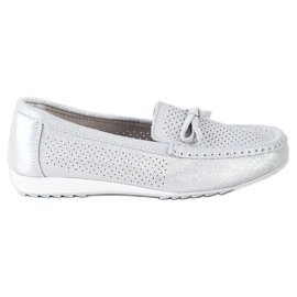 Goodin Scarpe in pelle con fiocco argento grigio