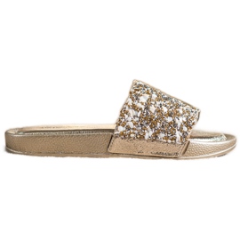 Small Swan Pantofole Dorate Con Cristalli d'oro