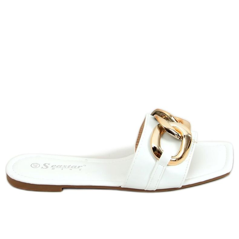 Pantofole quadrate con catena bianche CK206P White bianca