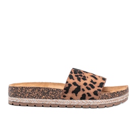 Pantofole marroni cashy con stampa leopardata beige marrone