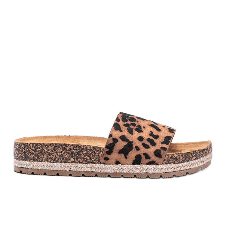 Pantofole marroni cashy con stampa leopardata beige marrone