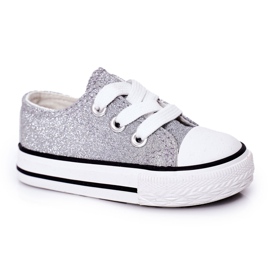 Sneakers per bambini con glitter argento Bling-Bling