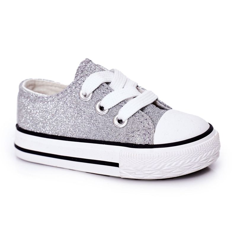 Sneakers per bambini con glitter argento Bling-Bling d'argento