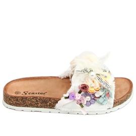 Ciabatte bianche in sughero con fiori BG61P White bianco