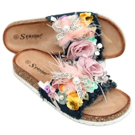 Ciabatte in sughero con fiori BG61P Dark Blue blu navy multicolore