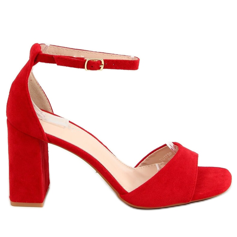 Sandali con tacco squadrato, camoscio rosso TU173P Red