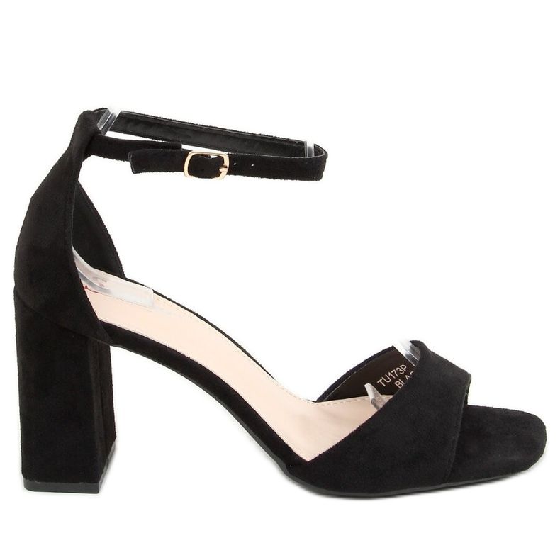 Sandali con tacco squadrato camoscio nero TU173P Black