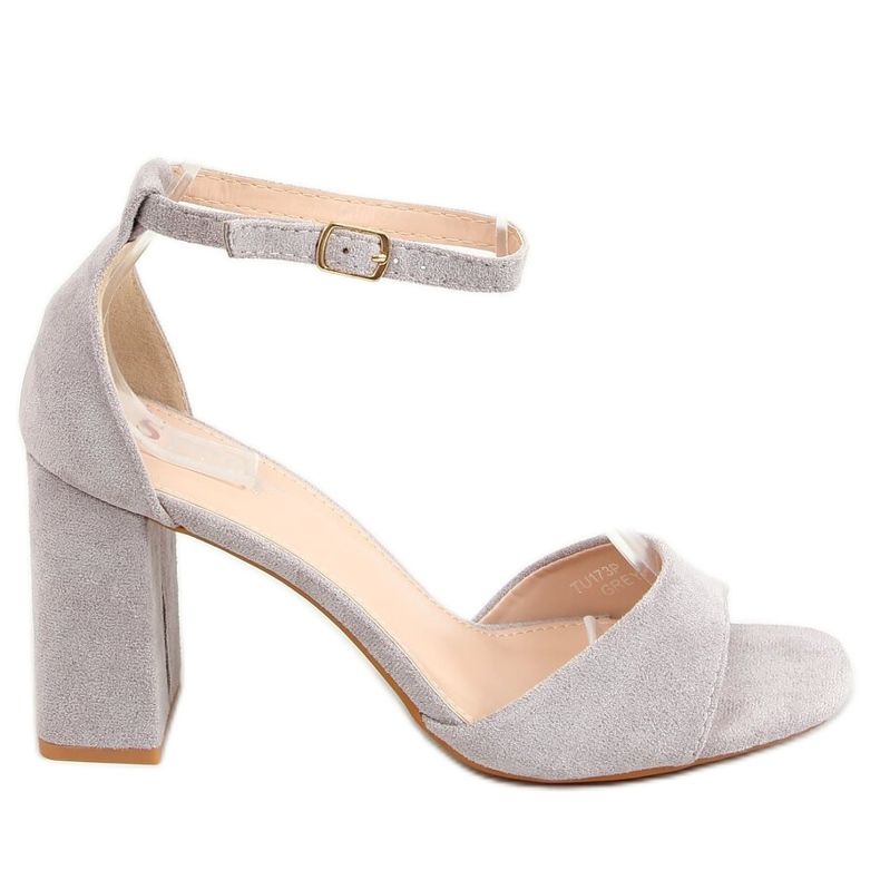 Sandali con tacco squadrato, camoscio grigio TU173P Gray