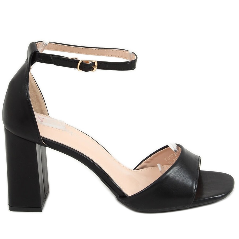 Sandali con tacco squadrato, nero TU173P-PU Black Pu