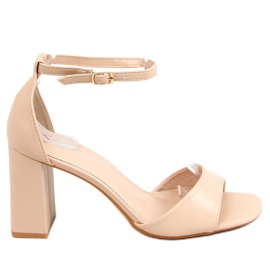 Sandali con tacco quadrato, beige TU173P-PU Beige Pu