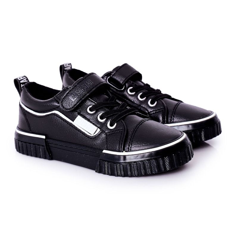 Sneakers In Pelle Per Bambini Con Velcro Big Star HH374029 Nero