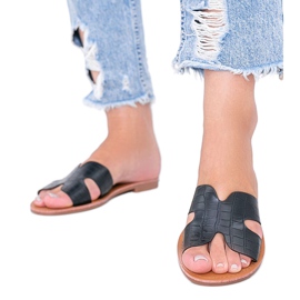 Pantofole in pelle di coccodrillo nero fenice pattern