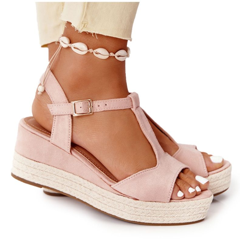 PG1 Sandali con zeppa Graciosa rosa con trecce