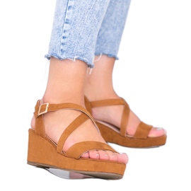 Sandali con zeppa Camel Bianco marrone