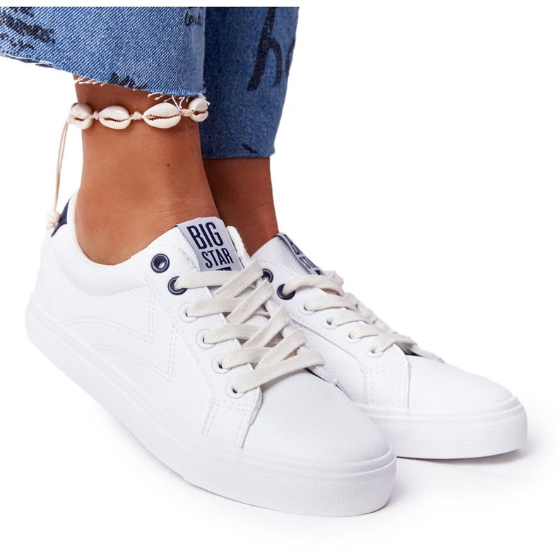 Sneakers da donna in pelle Big Star BB274211 bianche e blu navy bianca
