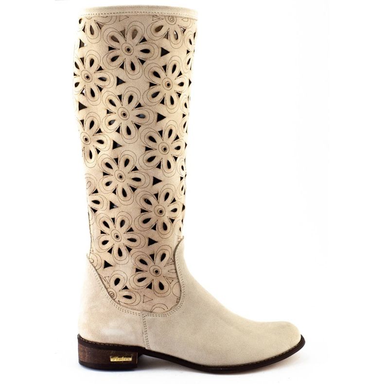 Olivier Stivali da donna traforati beige chiaro
