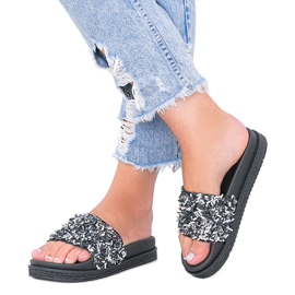 Pantofole nere con zirconi Love Bling nero