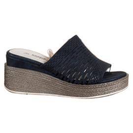 Goodin Pantofole con zeppa traforata blu navy
