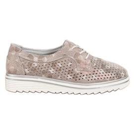 Goodin Scarpe in pelle traforata beige marrone d'oro