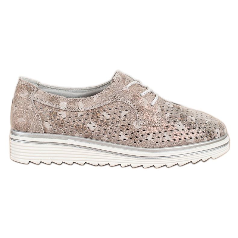 Goodin Scarpe in pelle traforata beige marrone d'oro