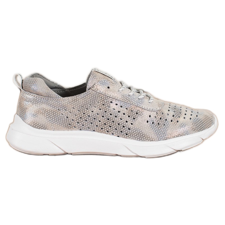 Goodin Sneakers in pelle lucida beige grigio d'oro