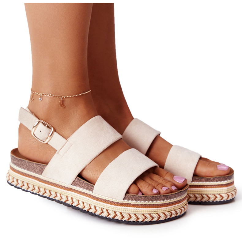 Sandali in pelle scamosciata sulla piattaforma Olimpia beige multicolore