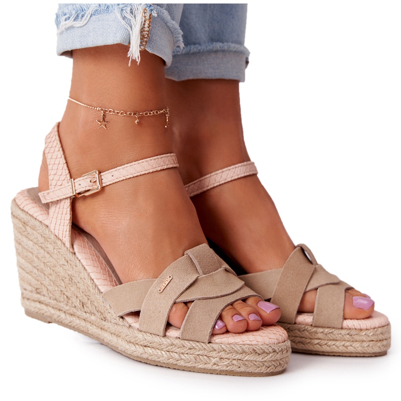 Sandali con zeppa in pelle Big Star HH274380 Beige