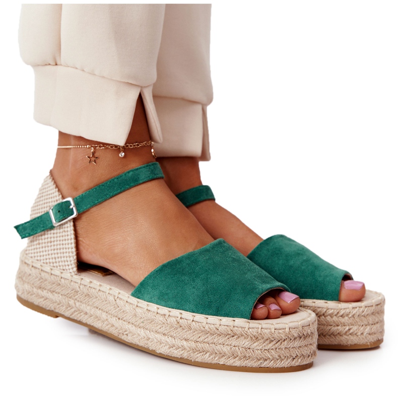 Sandali verdi Megara intrecciati beige verde