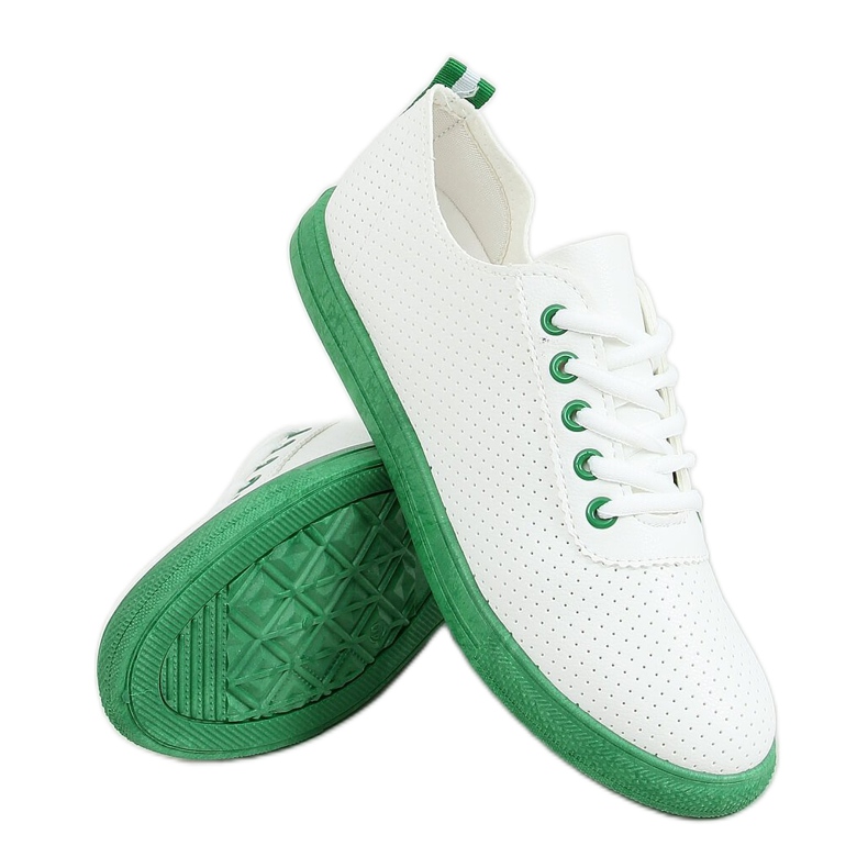 Sneakers stringate da donna, bianche e verdi LA44 Green bianca verde