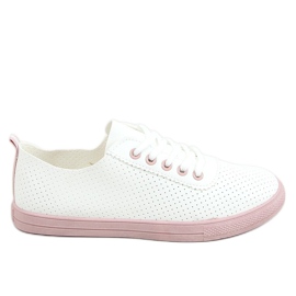 Sneakers stringate da donna, bianche e rosa LA44 Pink bianco