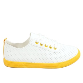Sneakers stringate da donna, bianche e gialle LA44 Yellow bianco giallo