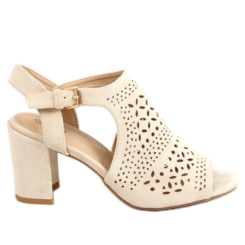 Sandali beige traforati con tacco alto 429-10 Beige