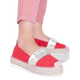 Espadrillas rosse con pietre Cher rosso d'argento