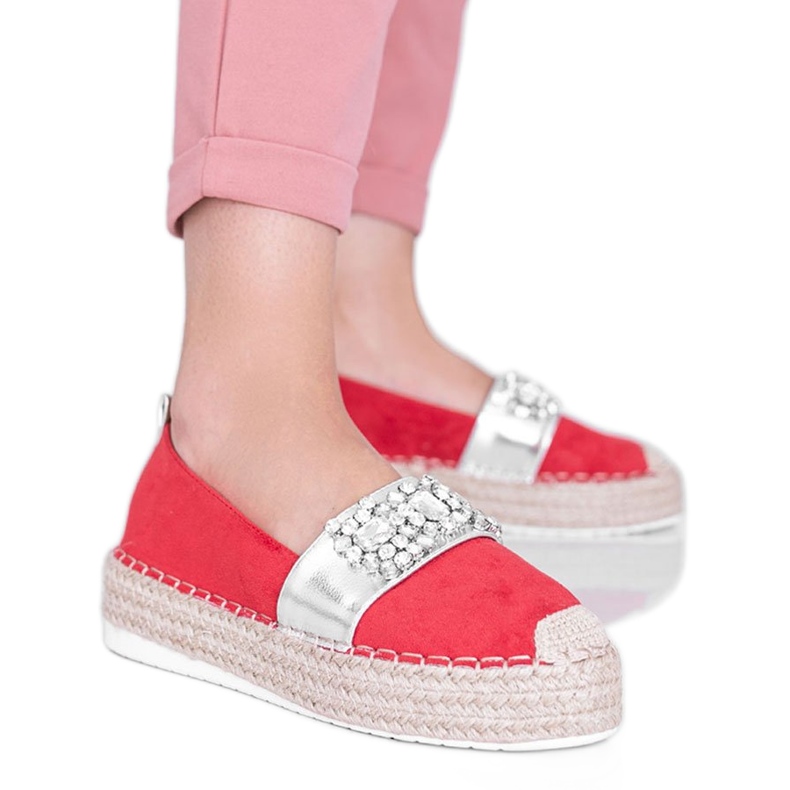 Espadrillas rosse con pietre Cher rosso d'argento