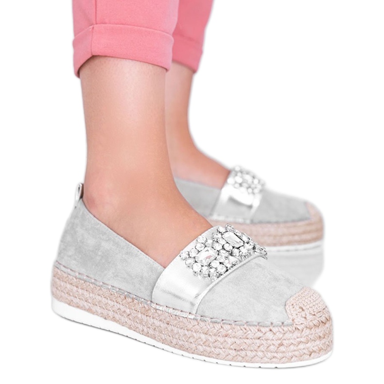 Espadrillas grigie con pietre Cher d'argento grigio