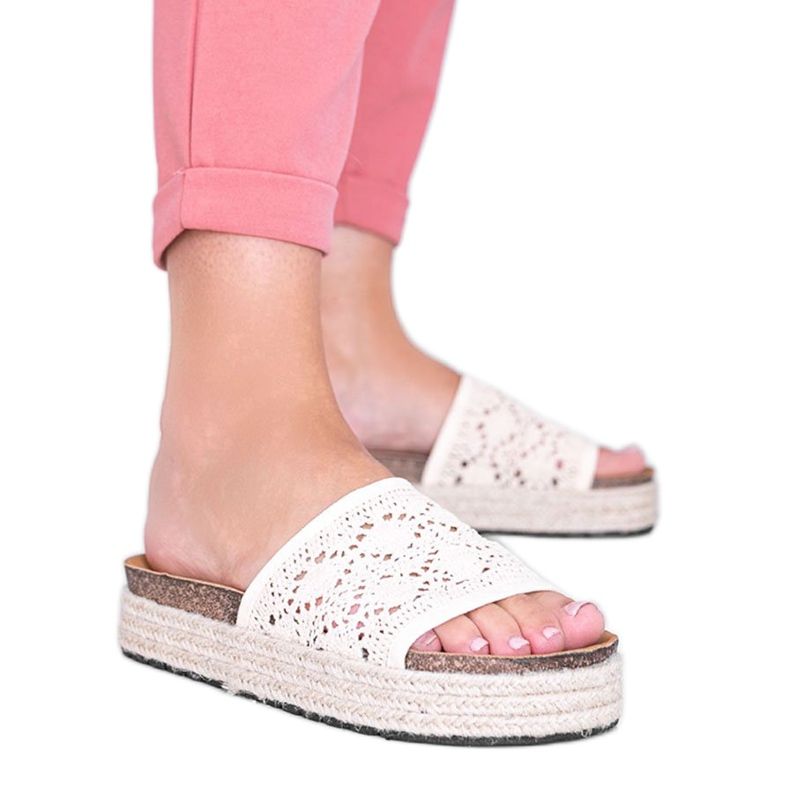 Pantofole Glam Shape in pizzo beige