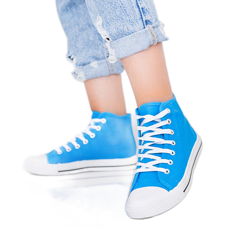 Sneakers bianche da donna Gampa caviglia blu