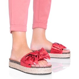 Pantofole Columbia rosse con fiocco rosso