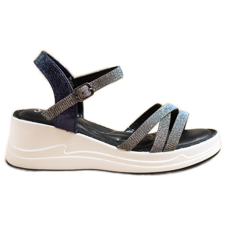 Small Swan Sandali con glitter sulla zeppa blu navy grigio