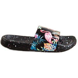 Bona Infradito alla moda con fenicottero nero multicolore