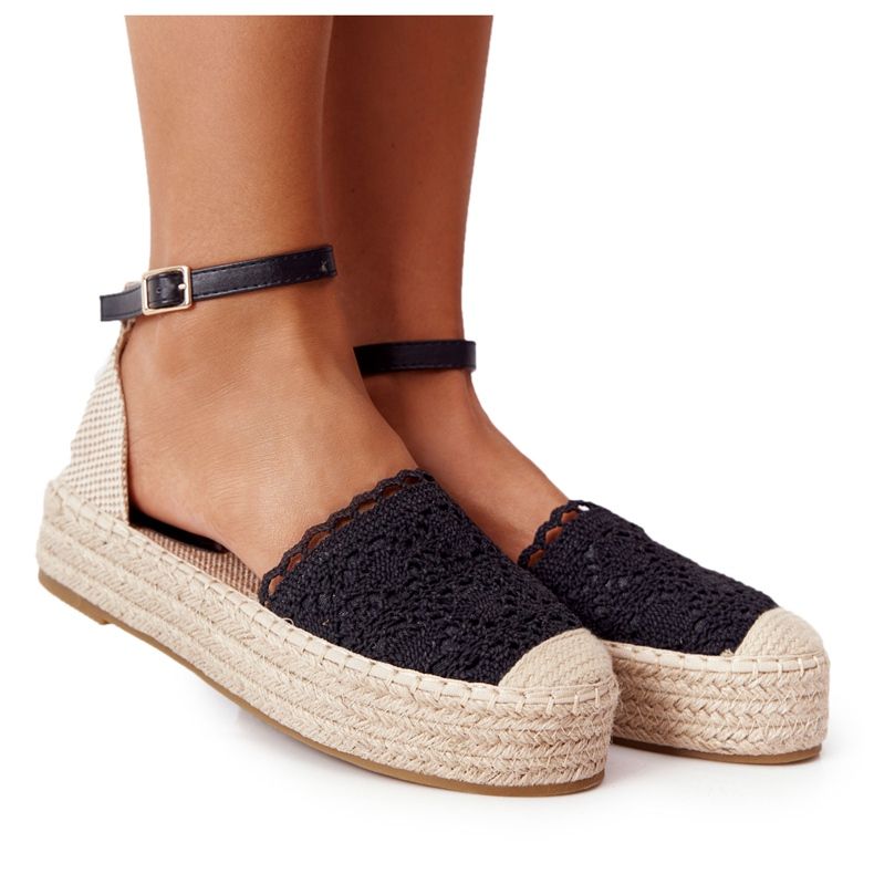 Espadrillas di pizzo su piattaforma Larissa nera intrecciata beige nero