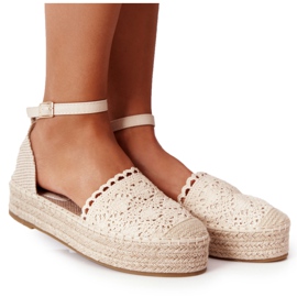 Espadrillas di pizzo su piattaforma beige intrecciata Larissa