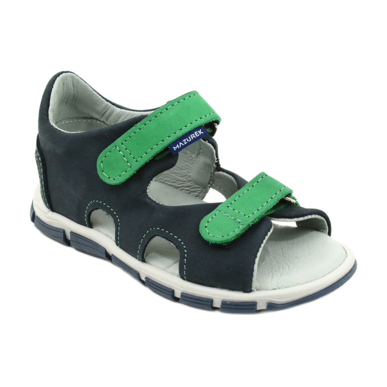 Sandali per ragazzi in pelle per velcro mazurek 314 blu-verde