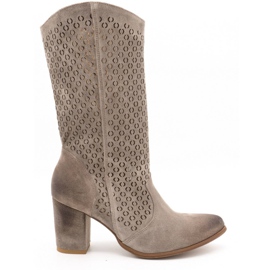 Exousite Stivali donna in pelle traforata tacchi alti 1224 grigio