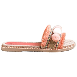 SHELOVET Ciabatte con pompon arancia