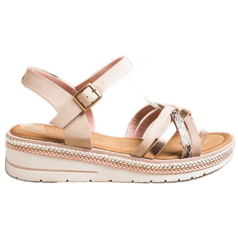 Groto Gogo Sandali alla moda su una zeppa bassa beige rosa