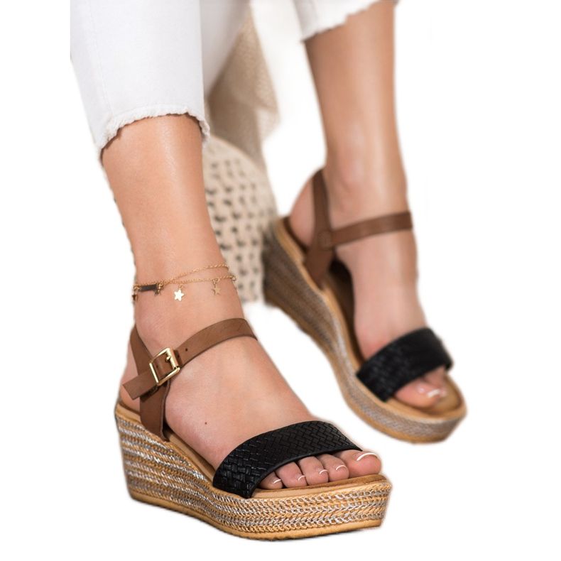 Bona Sandali con zeppa alla moda marrone nero