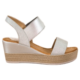 Camo Sandali con zeppa alla moda con glitter argento grigio